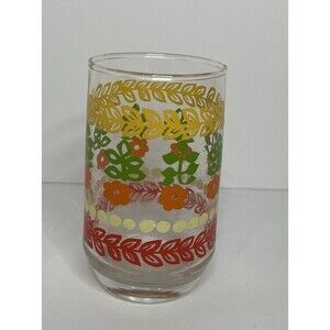 vintage Red White Yellow Orange  Green Floral Juice Glass Cup Retro 1950